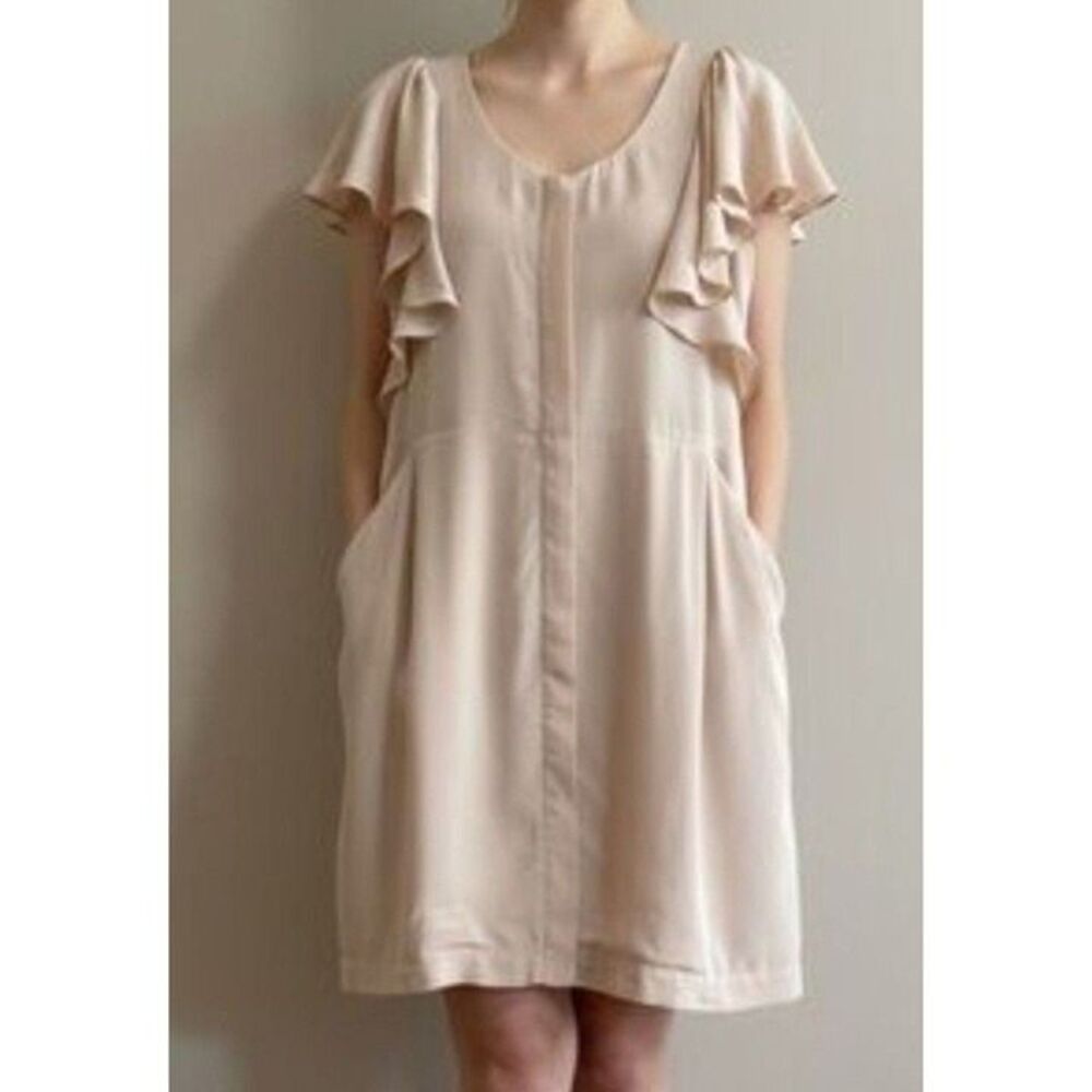 Club Monaco Size 2 Women's Blush Pink Silk Ruffle Sleeve Belted Dress